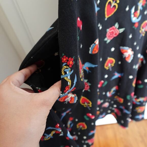 Retro Pin-Up Rockabilly Black Printed Fit and Flare Sleeveless XL Dress Cotton - Picture 6 of 13